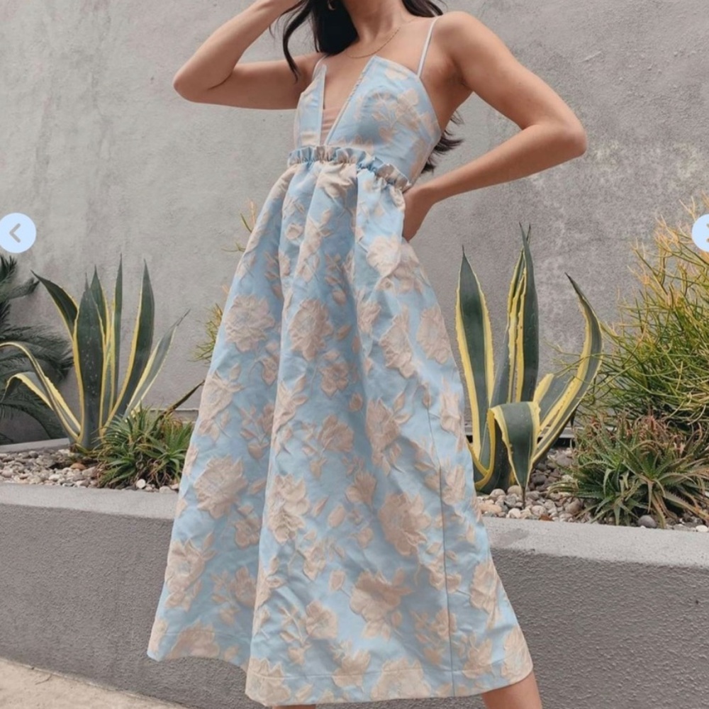 For Love And Lemons Light Blue Floral Midi Dress
